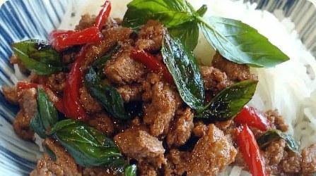 Basil stir fry over rice