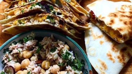 Quesadillas with a chickpea salad